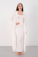 Cloud Beyaz Kemerli Uzun Kimono