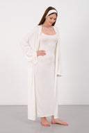 Cloud Beyaz Kemerli Uzun Kimono