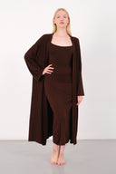 Cloud Kahverengi Kemerli Uzun Kimono