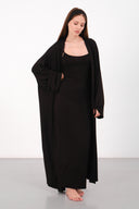 Cloud Siyah Kemerli Uzun Kimono