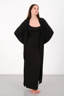 Cloud Siyah Kemerli Uzun Kimono