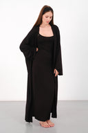 Cloud Siyah Kemerli Uzun Kimono